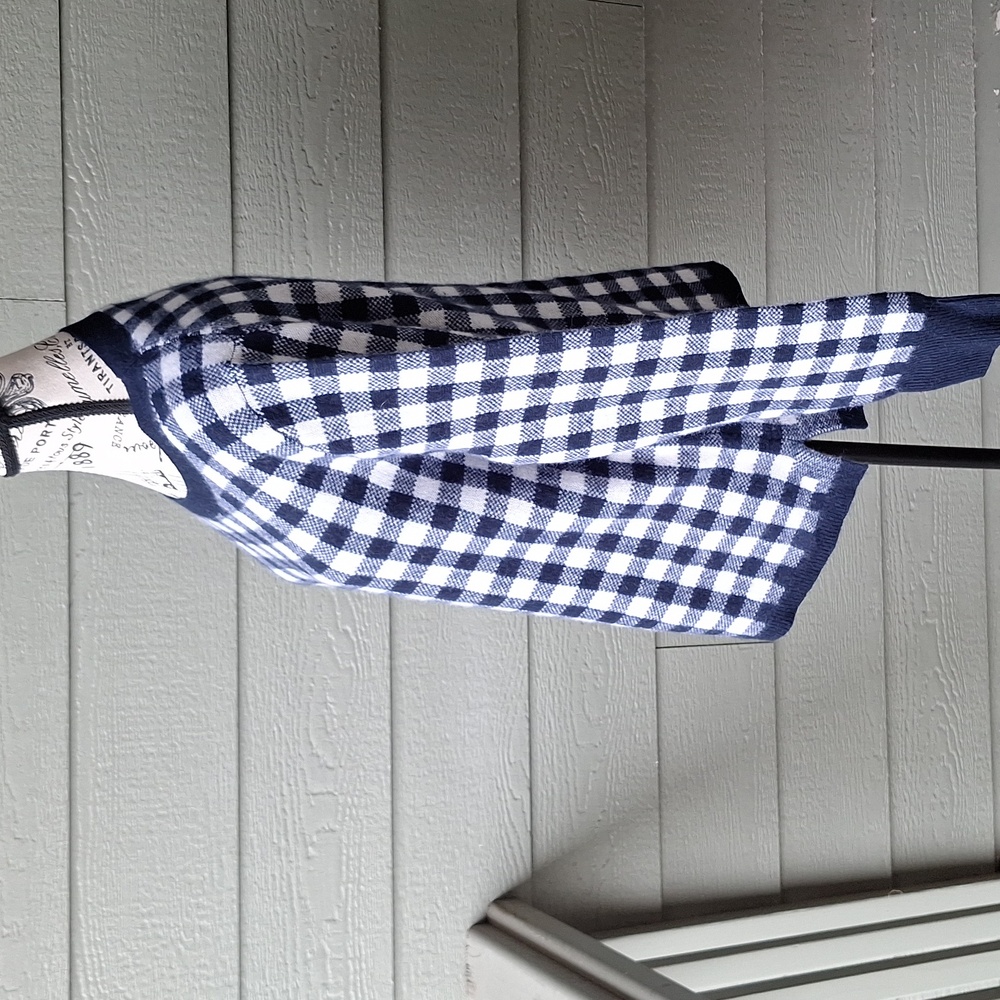 J. Crew Gingham Cashmere Sweater ASO Wednesday Adams Blue & White Size Large - Picture 7 of 11